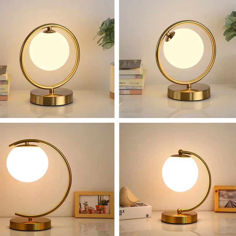 Scandinavian LED Table Lamp with Glass Sphere - Minimalist Brass Design