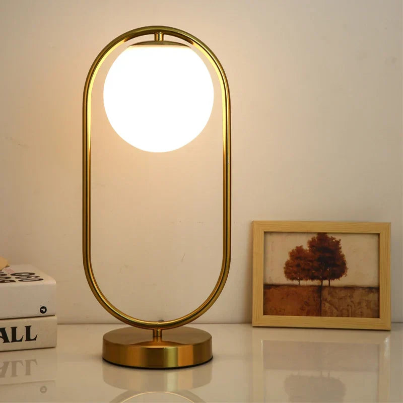 Scandinavian LED Table Lamp with Glass Sphere - Minimalist Brass Design