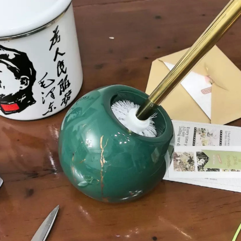 Ceramic Toilet Brush with Gold Marble Design