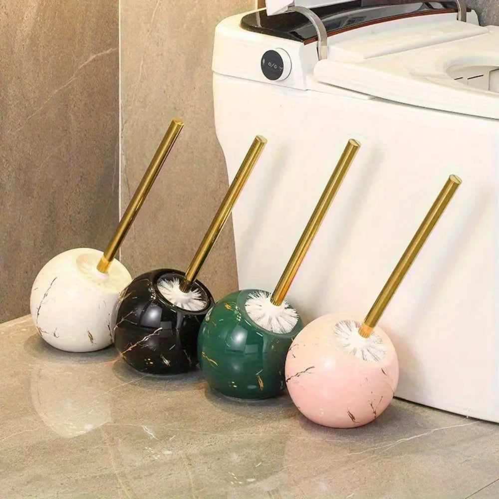 Ceramic Toilet Brush with Gold Marble Design