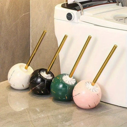 Ceramic Toilet Brush with Gold Marble Design