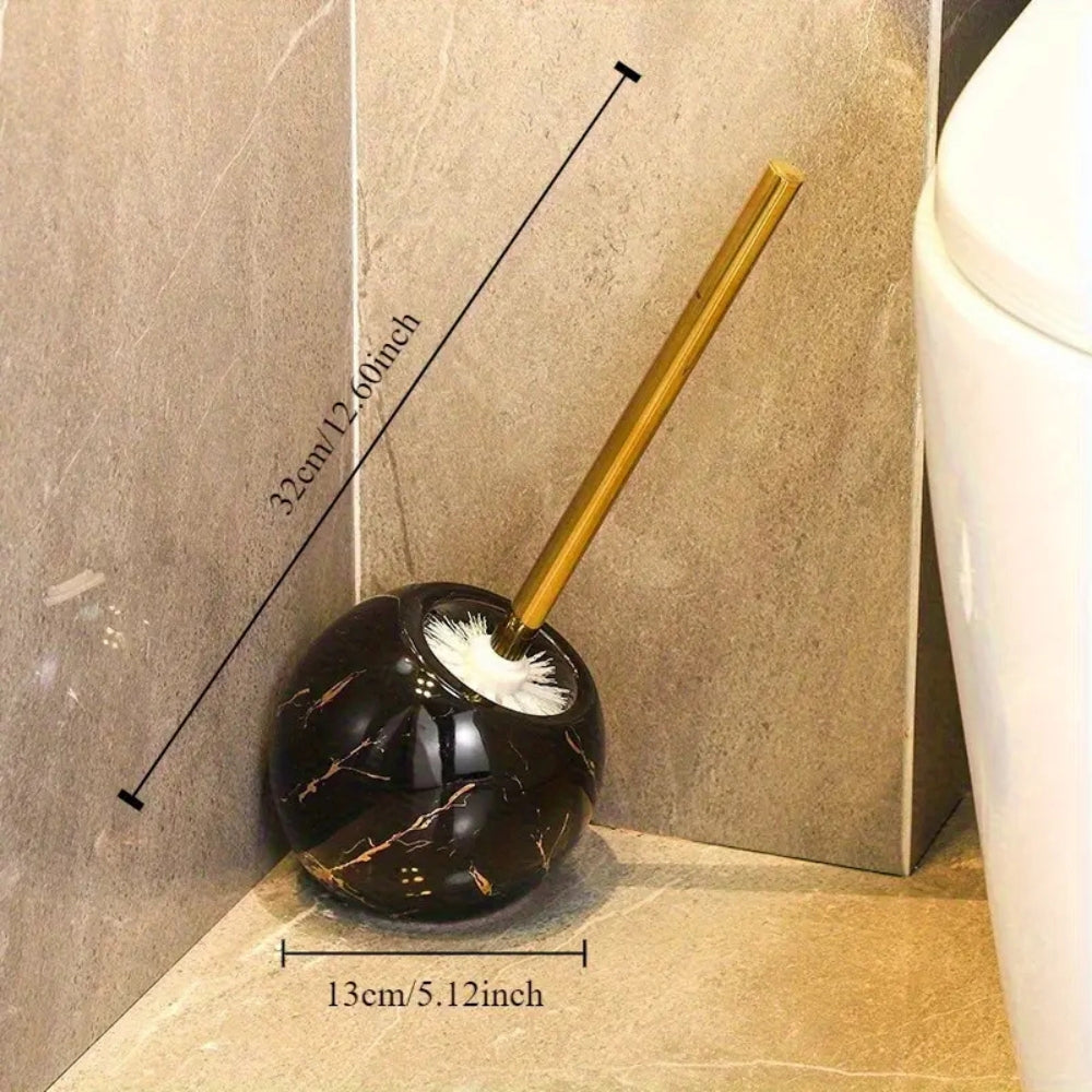 Ceramic Toilet Brush with Gold Marble Design