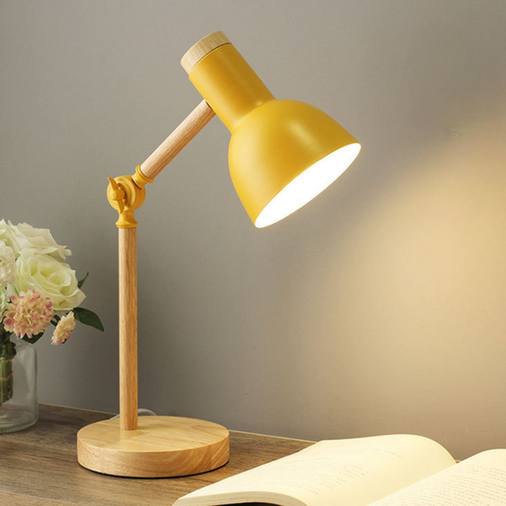 Nordic Adjustable LED Table Lamp with Wood and Iron Design