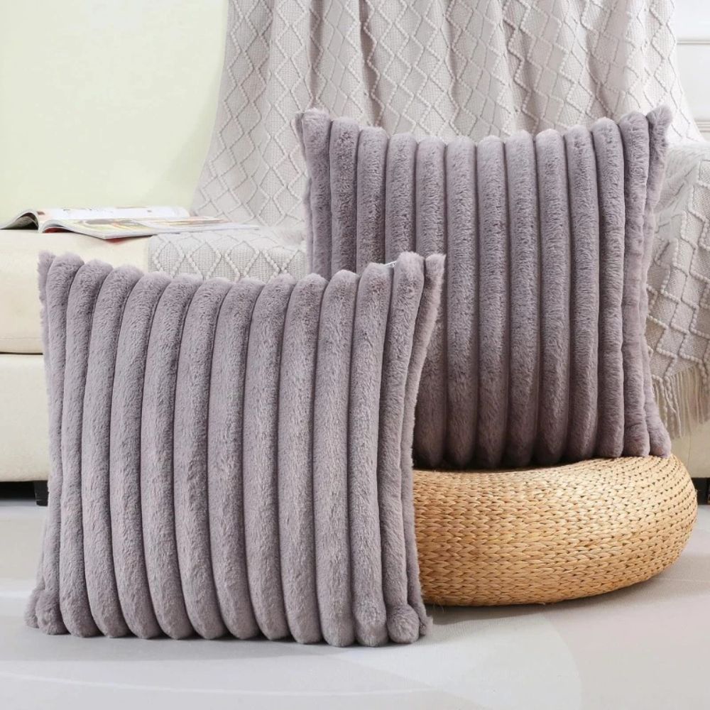 Plush Faux Fur Striped Cushion Cover 18x18
