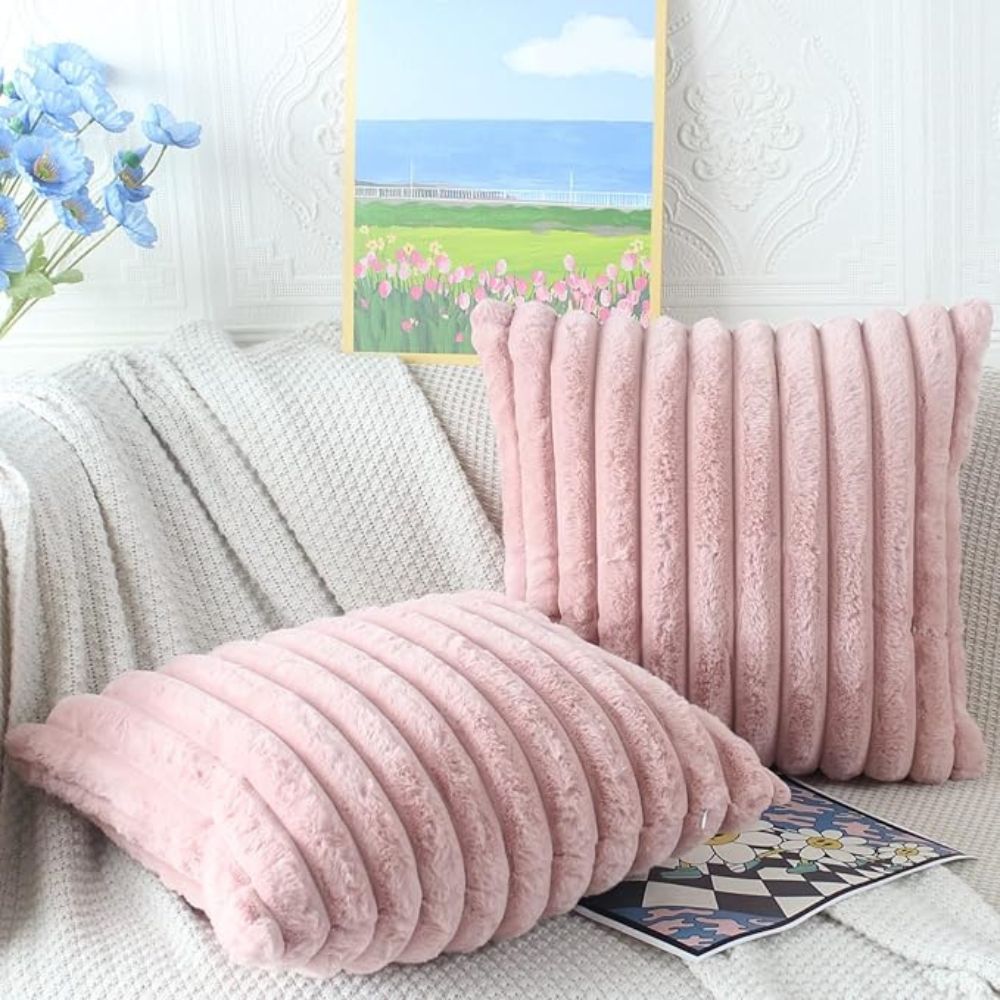 Plush Faux Fur Striped Cushion Cover 18x18