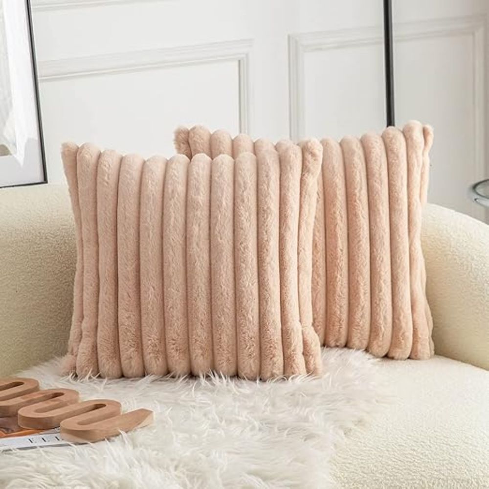 Plush Faux Fur Striped Cushion Cover 18x18