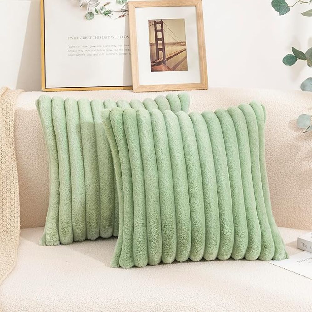 Plush Faux Fur Striped Cushion Cover 18x18