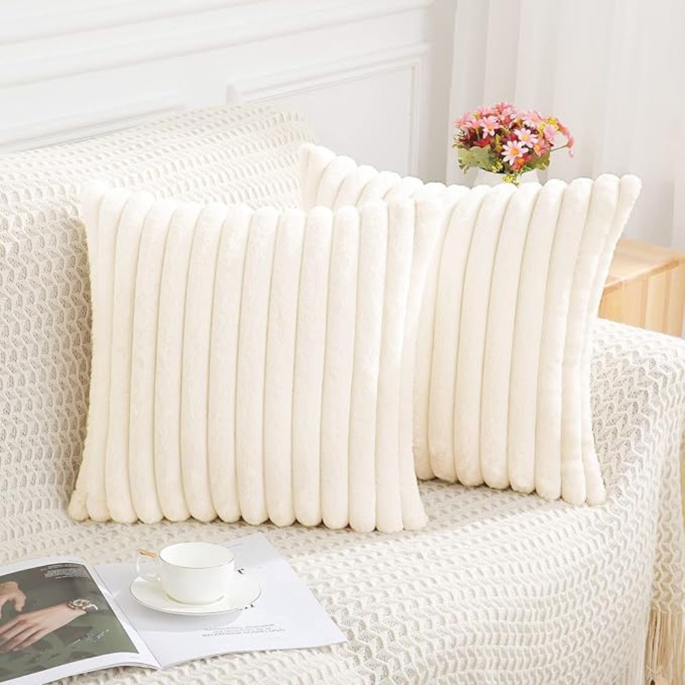 Plush Faux Fur Striped Cushion Cover 18x18