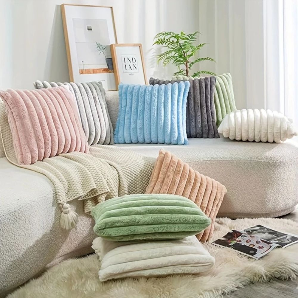 Plush Faux Fur Striped Cushion Cover 18x18