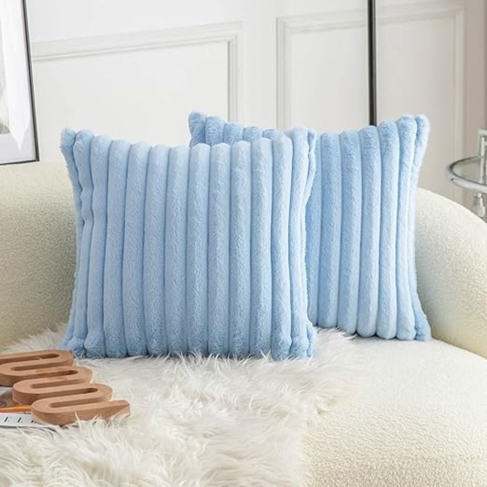 Plush Faux Fur Striped Cushion Cover 18x18