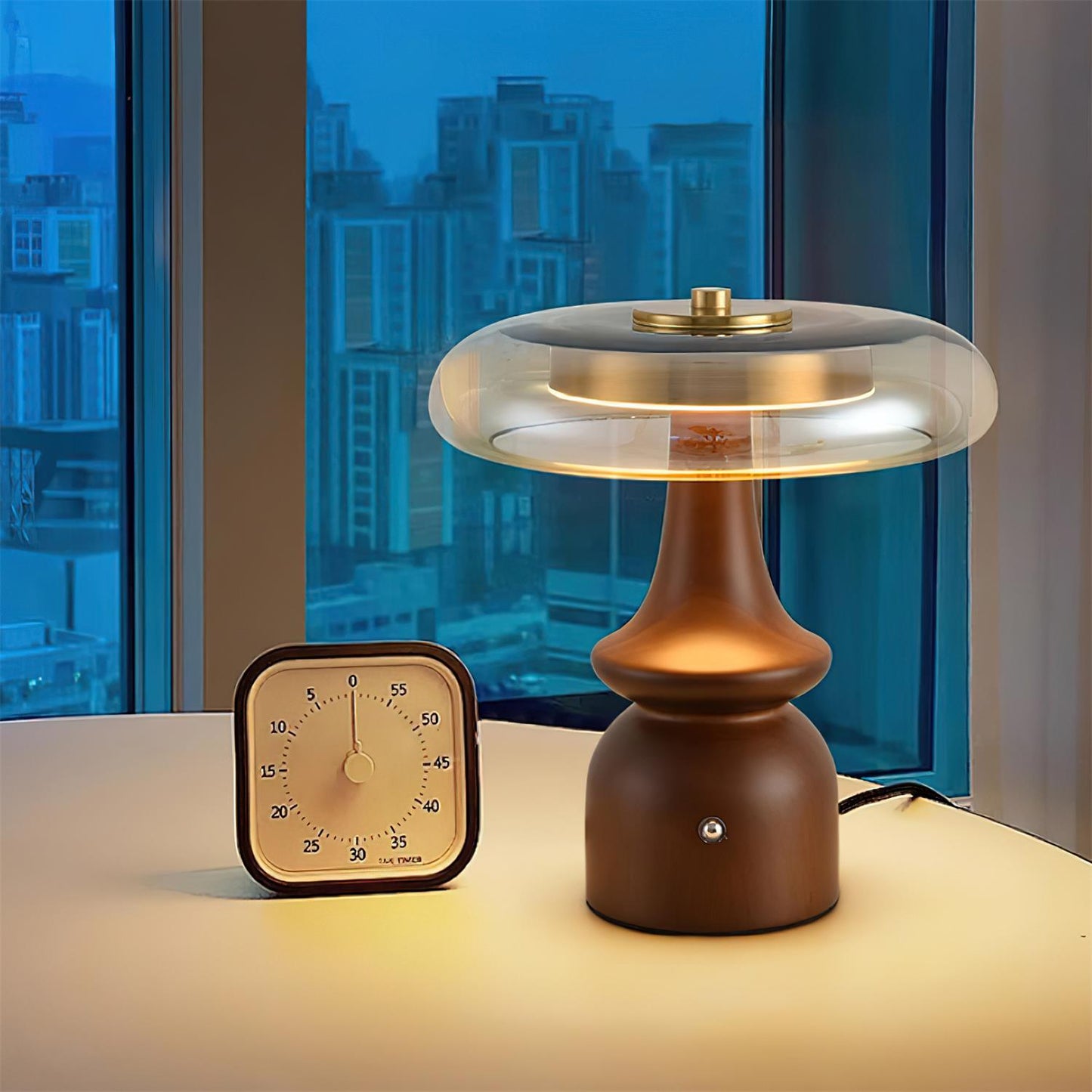 Minimalist Wood and Glass Table Lamp for Ambient Lighting