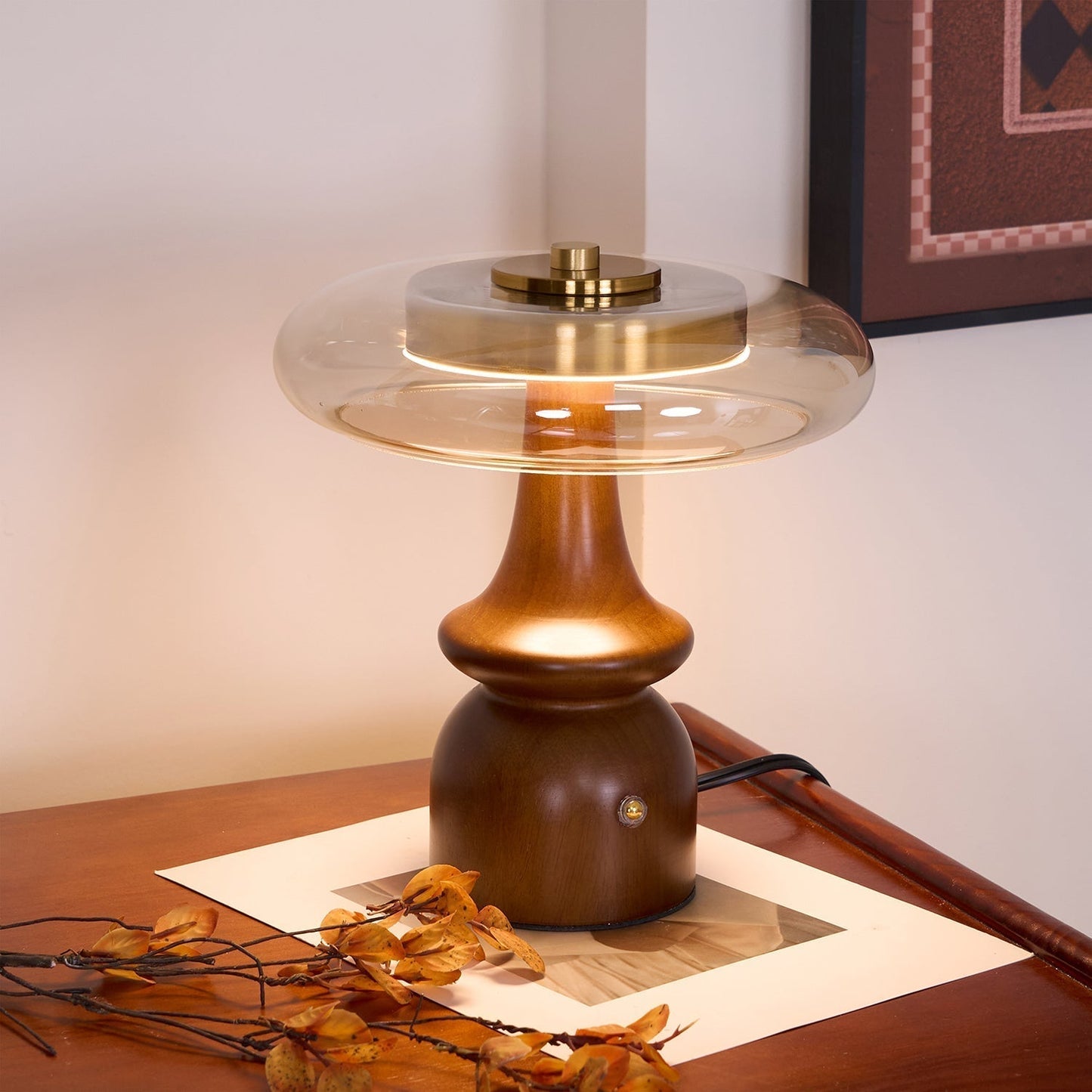 Minimalist Wood and Glass Table Lamp for Ambient Lighting