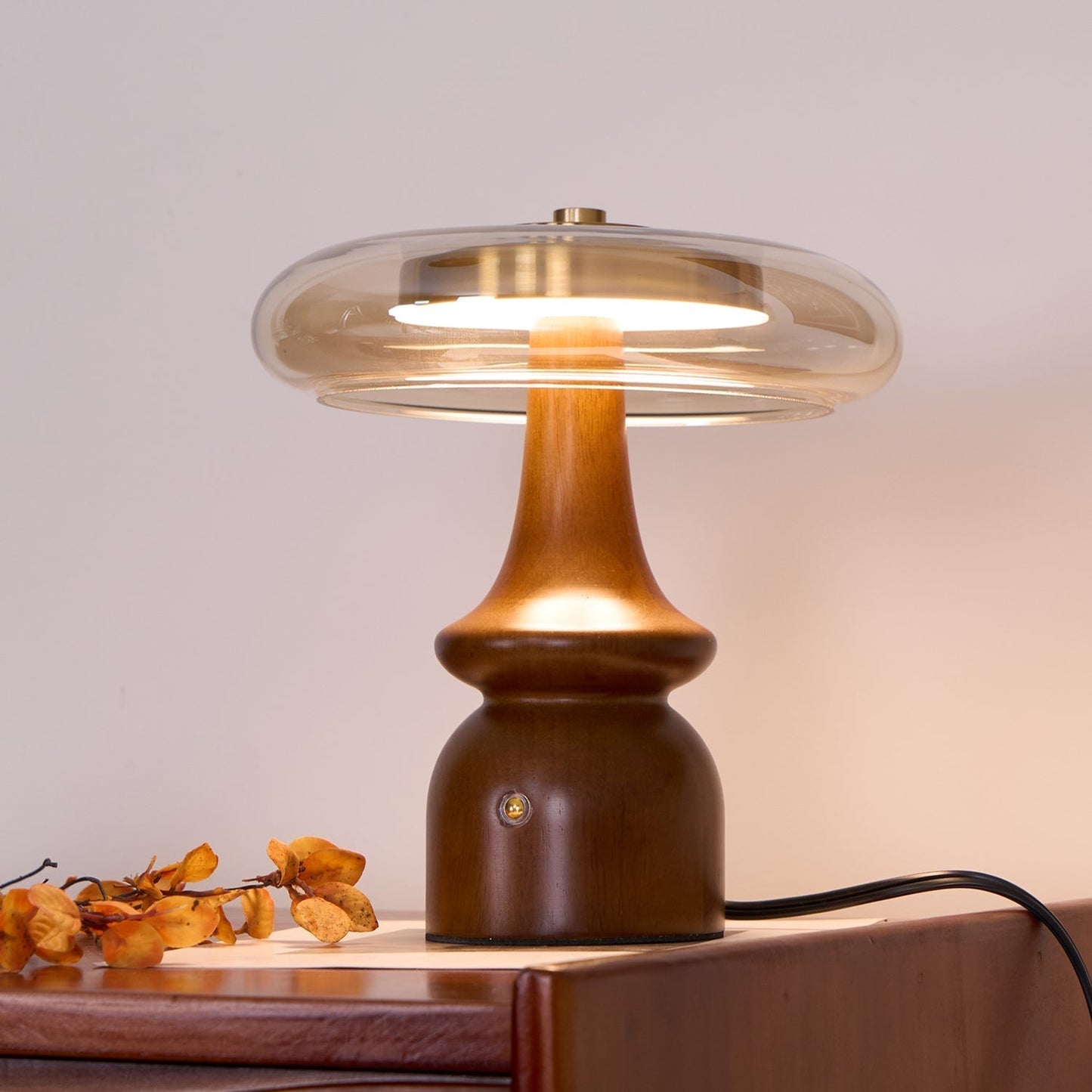 Minimalist Wood and Glass Table Lamp for Ambient Lighting