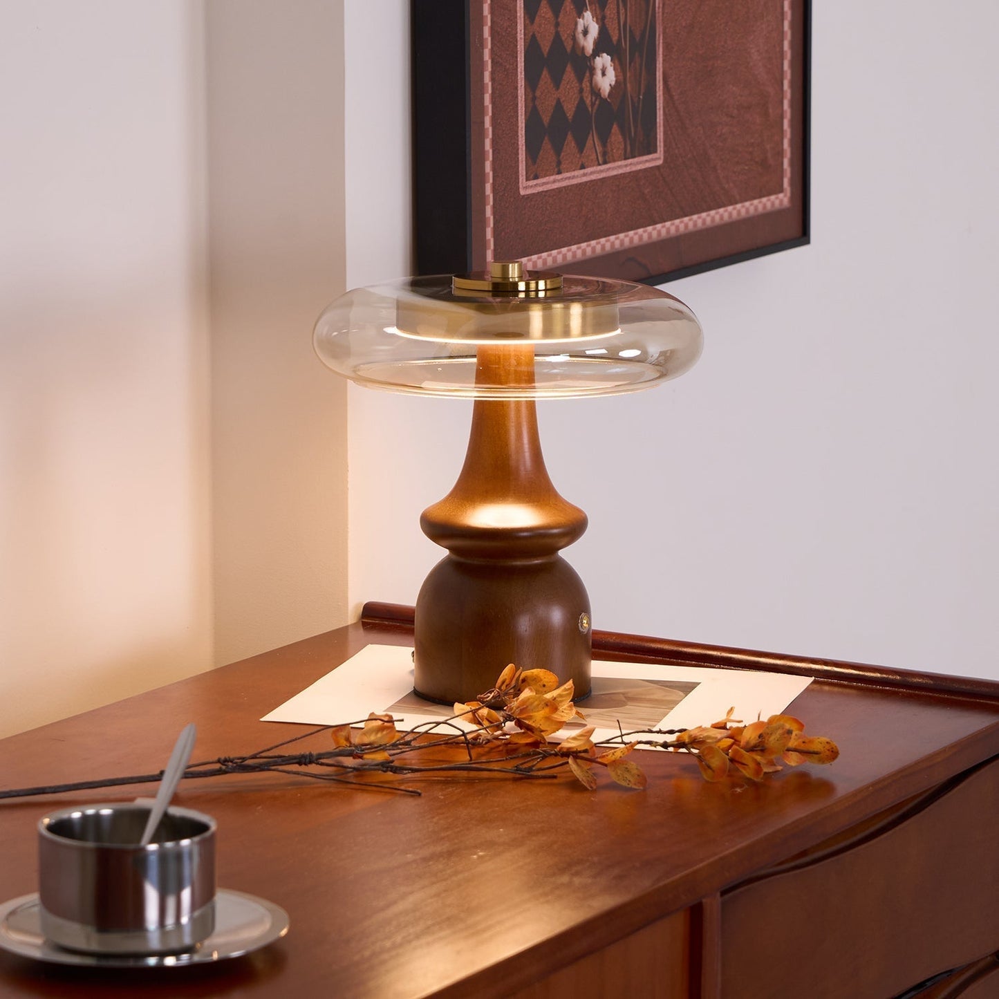 Minimalist Wood and Glass Table Lamp for Ambient Lighting