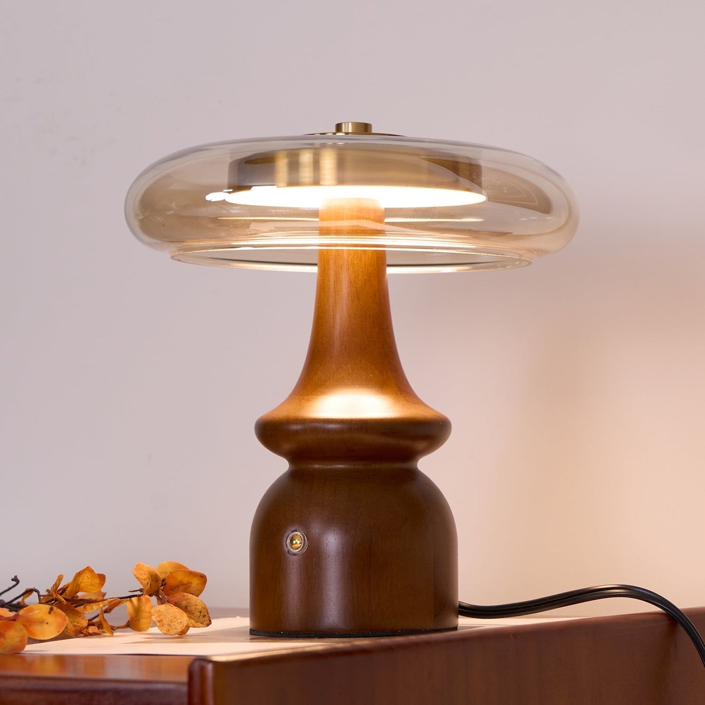 Minimalist Wood and Glass Table Lamp for Ambient Lighting