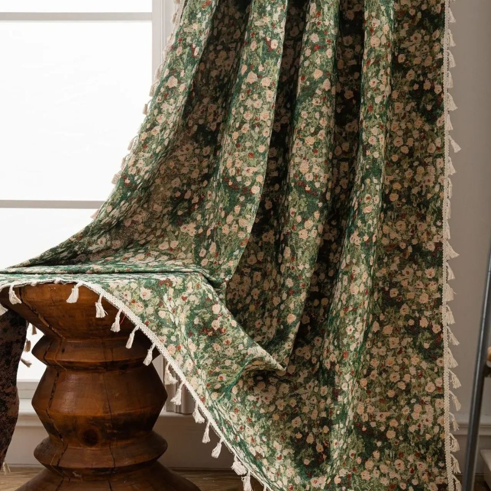 Vintage Floral Tassel Curtain Panel
