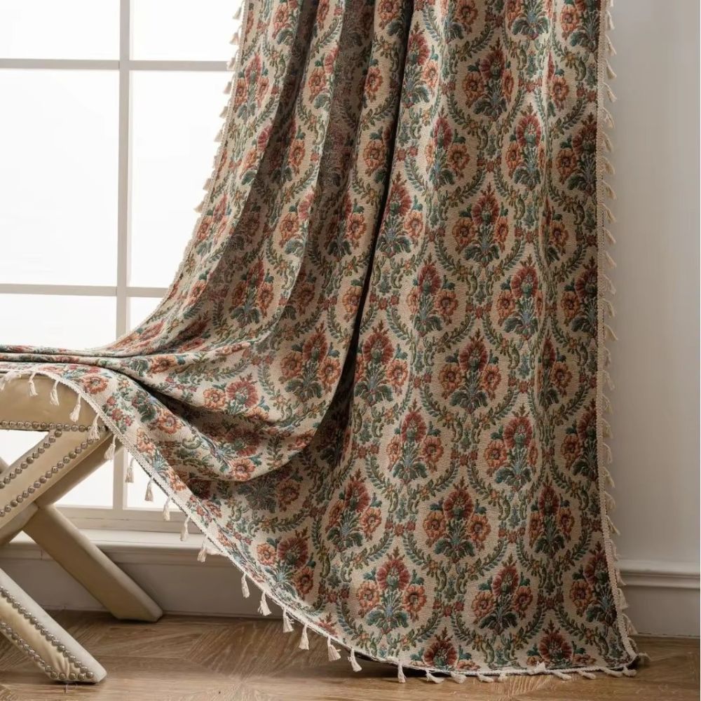 Vintage Floral Tassel Curtain Panel