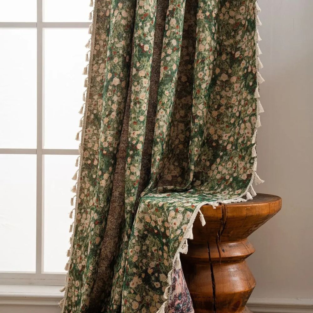 Vintage Floral Tassel Curtain Panel