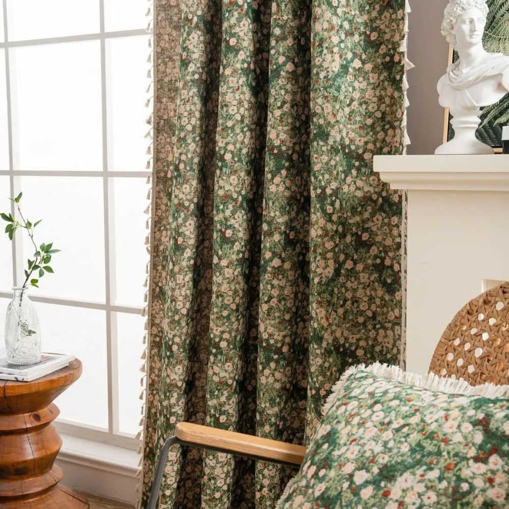 Vintage Floral Tassel Curtain Panel