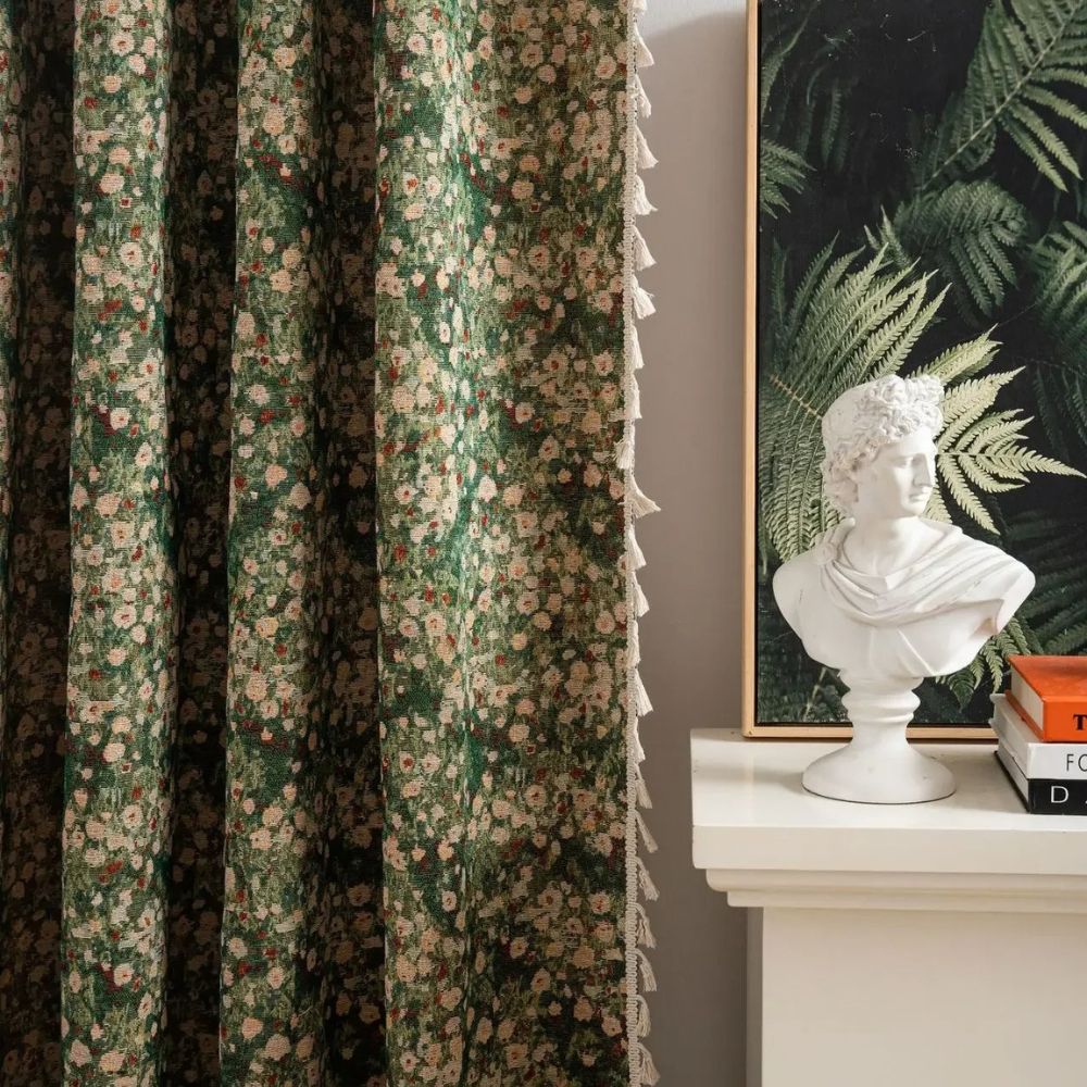 Vintage Floral Tassel Curtain Panel
