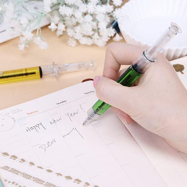 Novelty Syringe-Shaped Pens Set of 4 - Liquid-Filled Refillable Writing Instruments