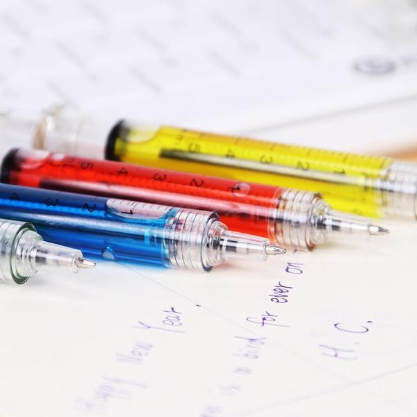 Novelty Syringe-Shaped Pens Set of 4 - Liquid-Filled Refillable Writing Instruments