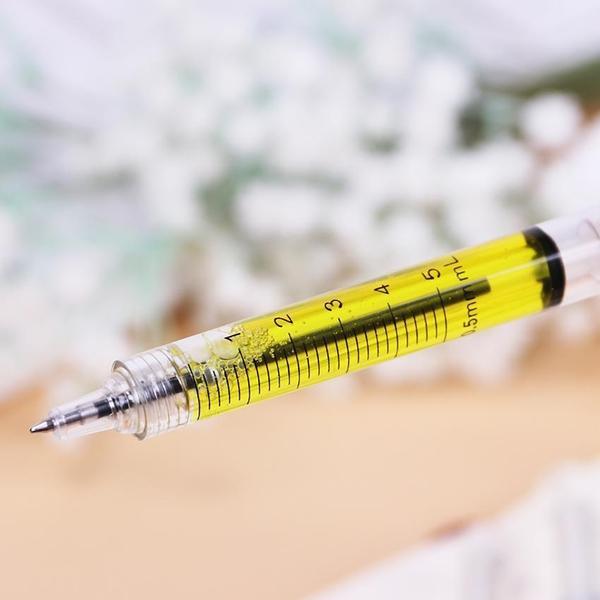 Novelty Syringe-Shaped Pens Set of 4 - Liquid-Filled Refillable Writing Instruments