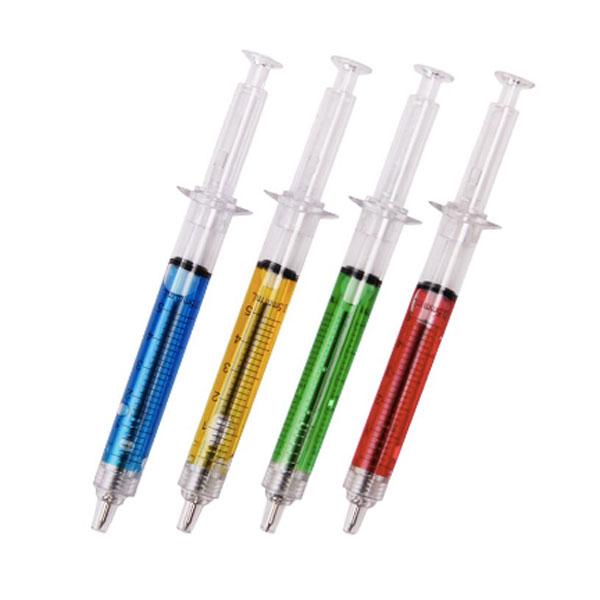 Novelty Syringe-Shaped Pens Set of 4 - Liquid-Filled Refillable Writing Instruments
