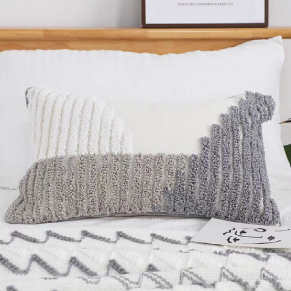 Textured Gray and White Lumbar Cushion Cover