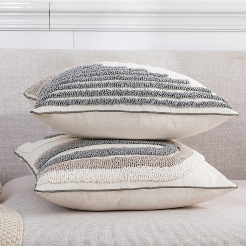 Textured Gray and White Lumbar Cushion Cover