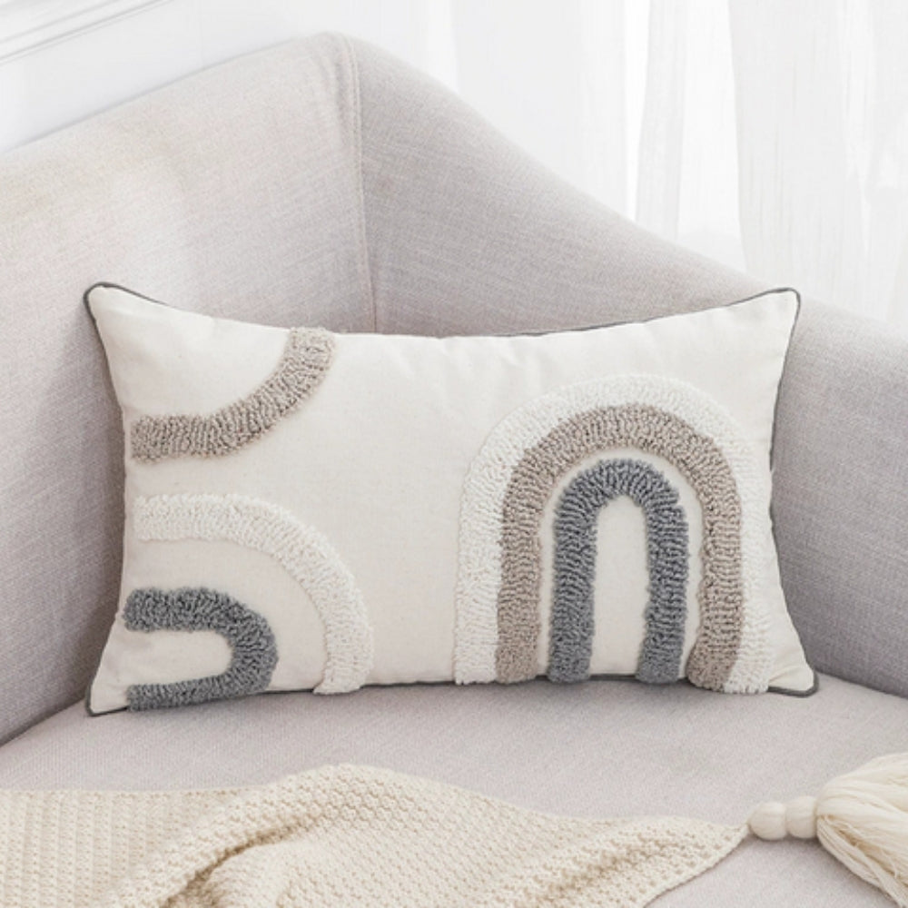 Textured Gray and White Lumbar Cushion Cover