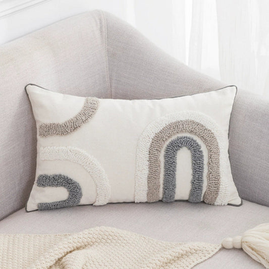 Textured Gray and White Lumbar Cushion Cover