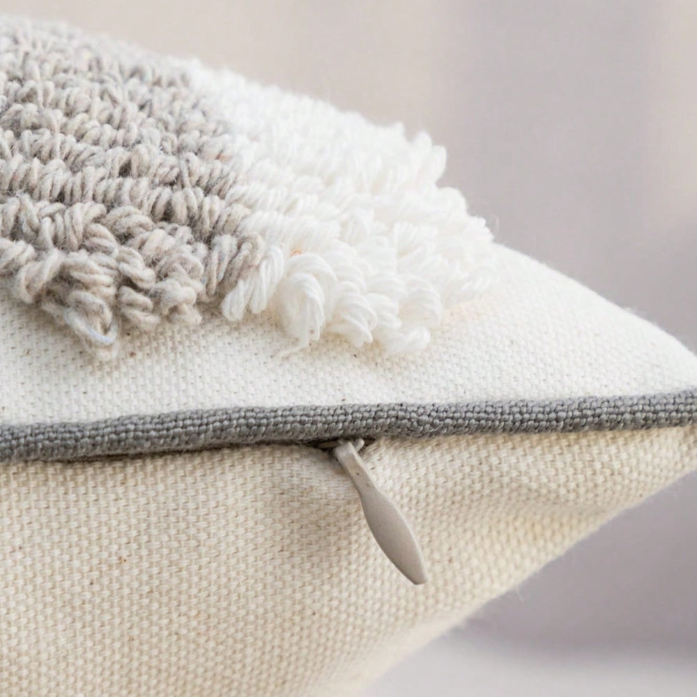 Textured Gray and White Lumbar Cushion Cover