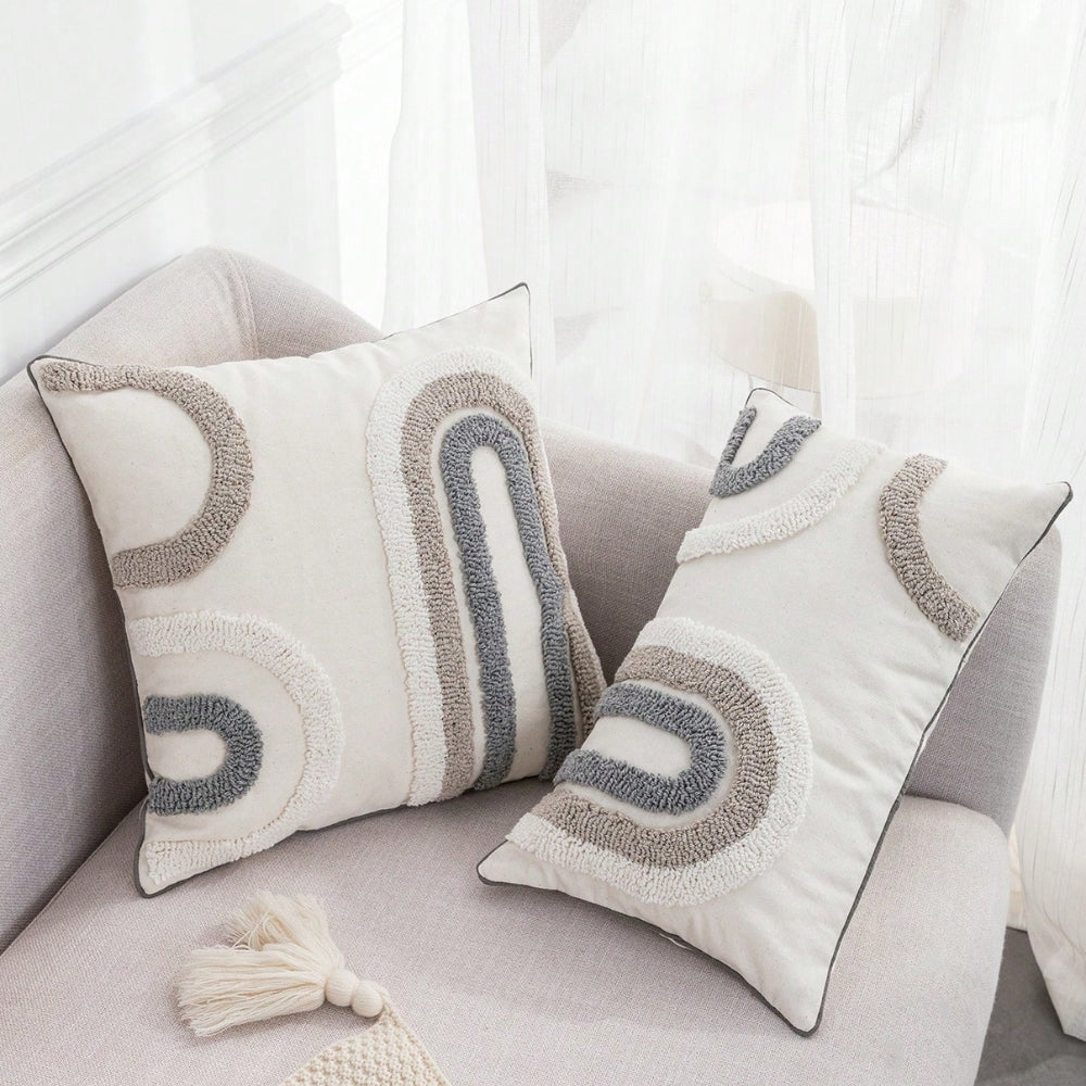 Textured Gray and White Lumbar Cushion Cover