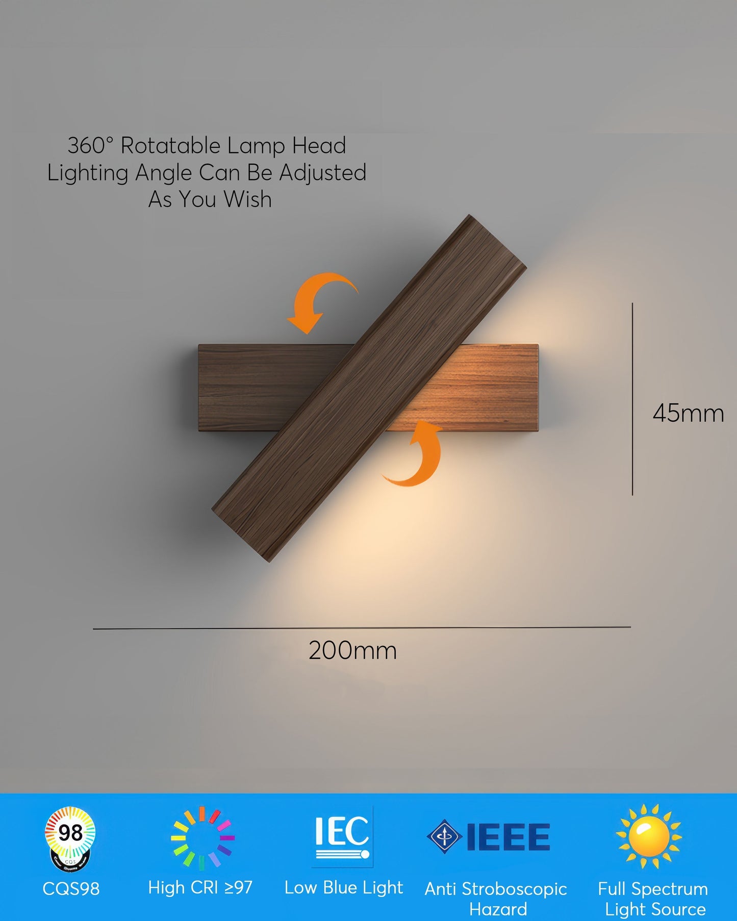 Rotatable Nordic Wood Grain Wall Lamp