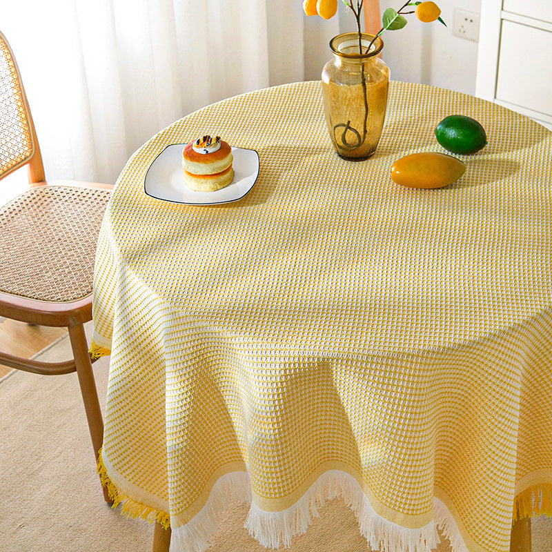 Knitted Lace Tablecloth in Soft Beige, Rectangular and Round Options
