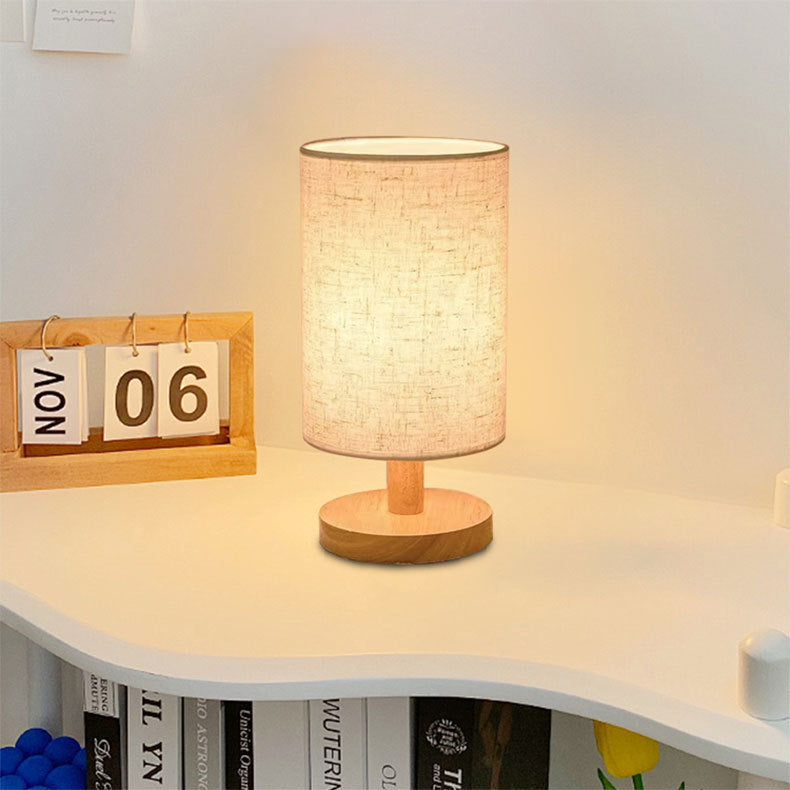 USB Solid Wood Fabric Table Lamp with LED Shade
