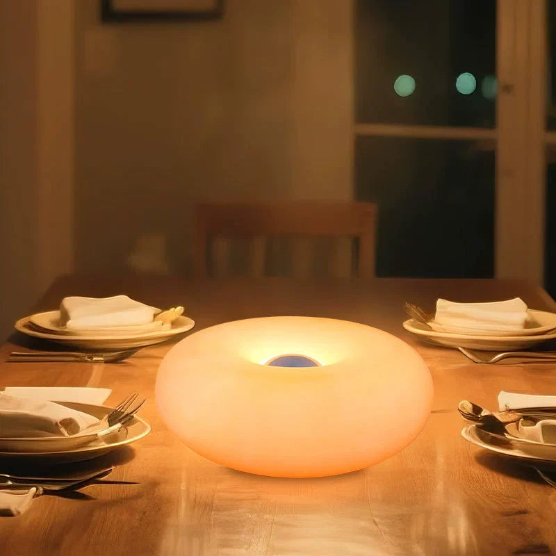 Donut-Shaped Touch-Control Bedside Lamp in Cream