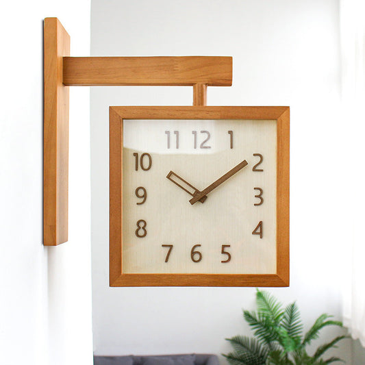 Dual-Sided Wooden Analog Clock for Corner Placement