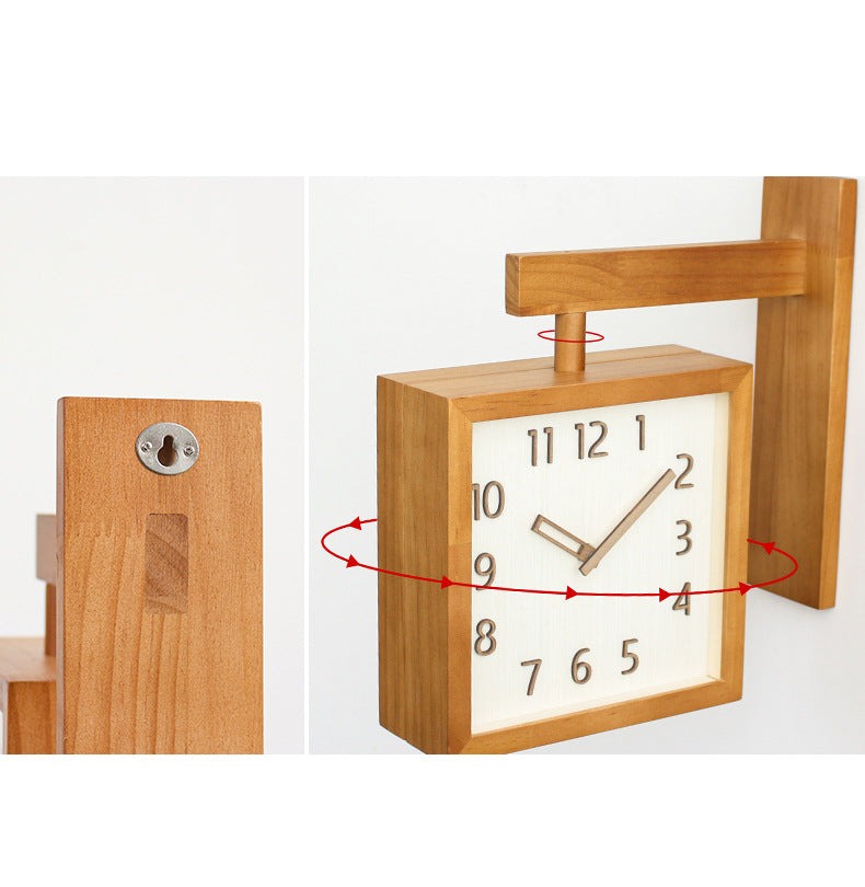 Dual-Sided Wooden Analog Clock for Corner Placement