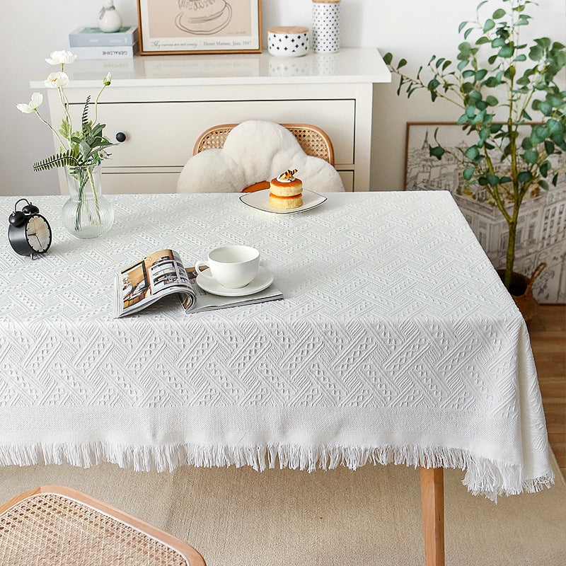 Knitted Lace Tablecloth in Soft Beige, Rectangular and Round Options