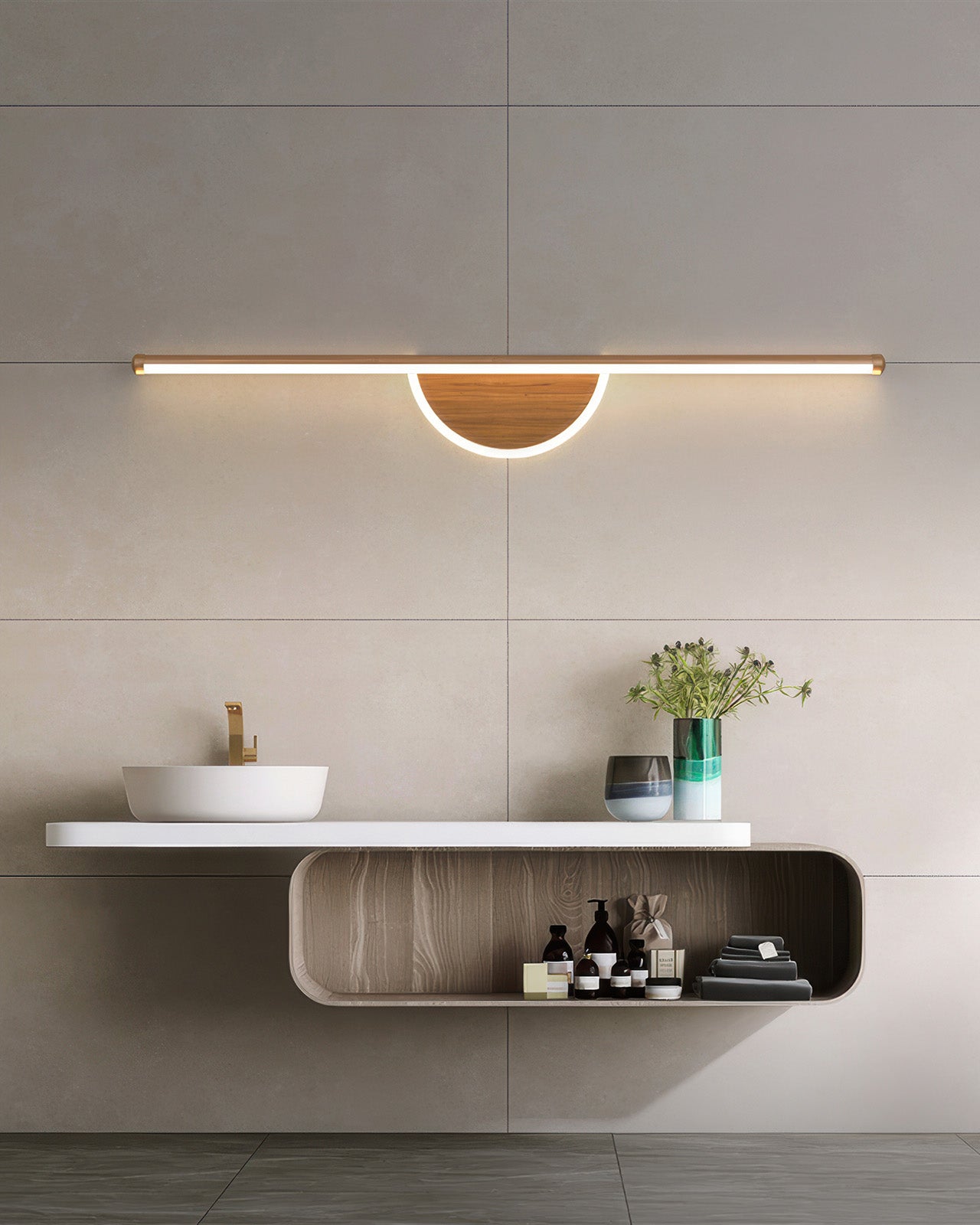 Modern Wooden Arc Wall Lamp with Soft Illumination