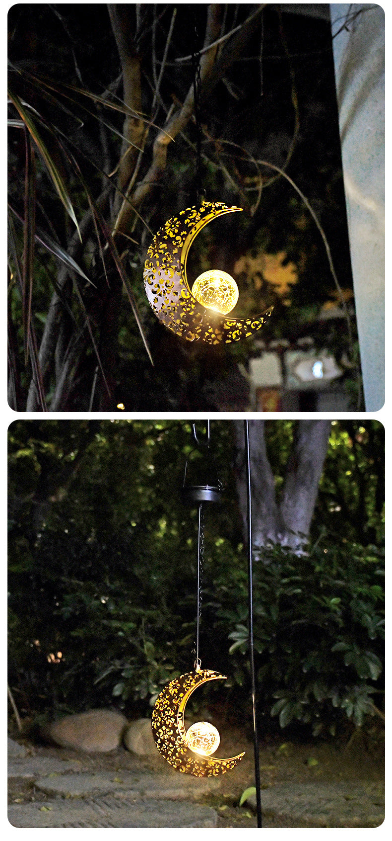 Solar Waterproof Iron Hollow Projection Lantern for Outdoor Hanging Decor