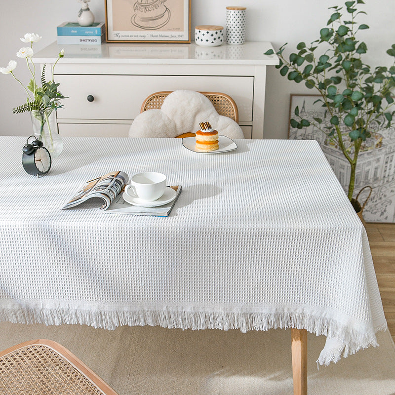 Knitted Lace Tablecloth in Soft Beige, Round and Rectangular Options
