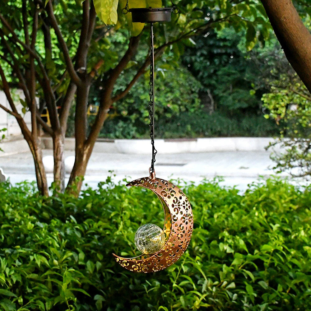 Solar Waterproof Iron Hollow Projection Lantern for Outdoor Hanging Decor