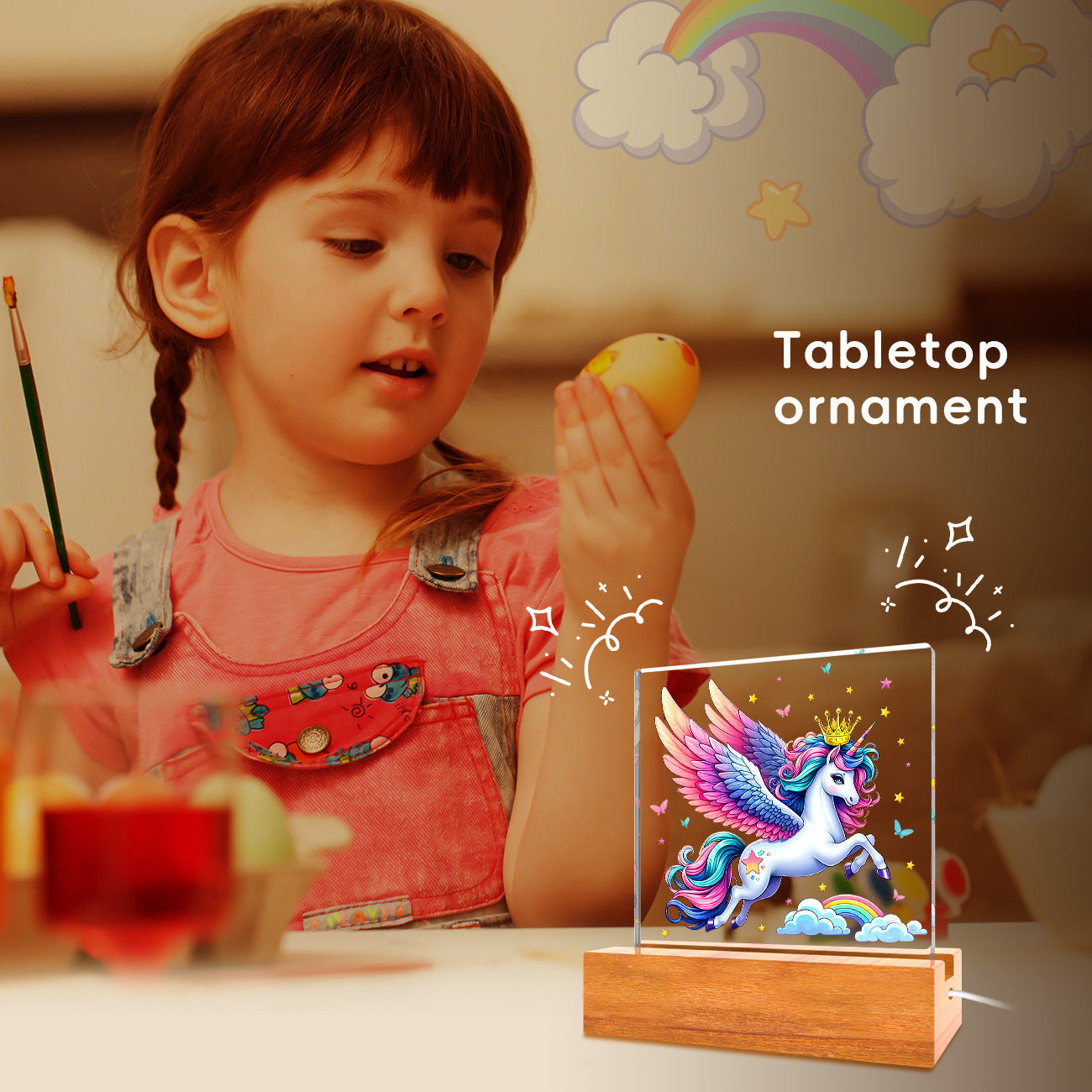 Solid Wood Base Acrylic Kids Night Light USB Table Lamp