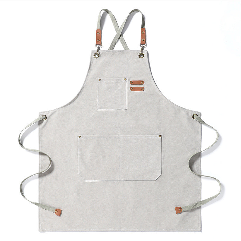 Durable Canvas Stain Resistant Apron with Pockets and Cross-Back Straps