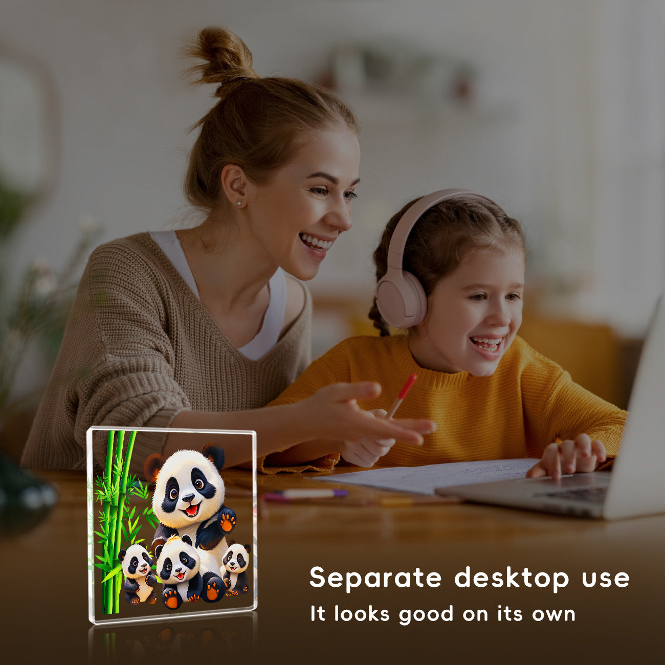 Solid Wood Base Acrylic Kids Night Light USB Table Lamp
