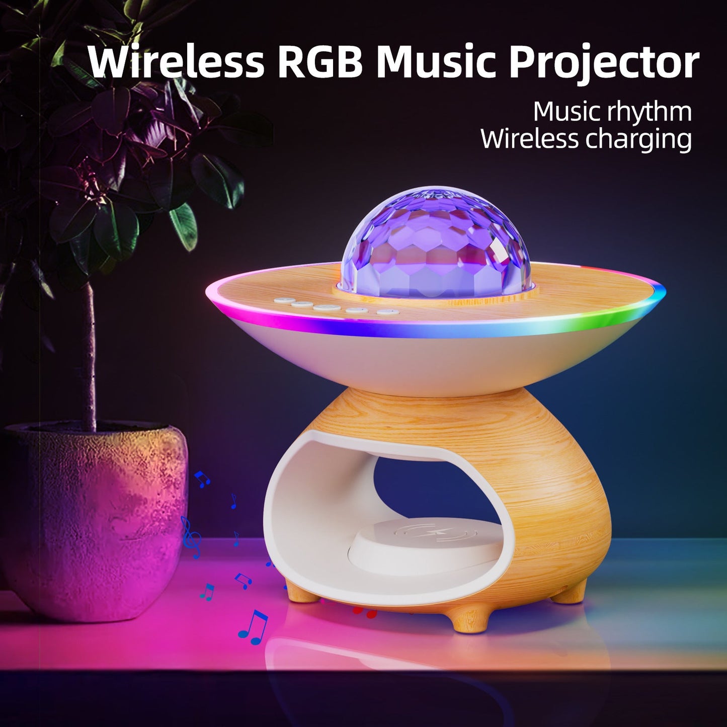 Wireless Charging Projection Lamp Night Light for Bedroom Desk
