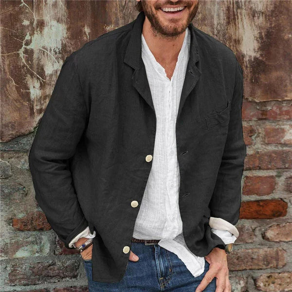 Men's Casual Fit Linen Cotton Jacket with Button Closure